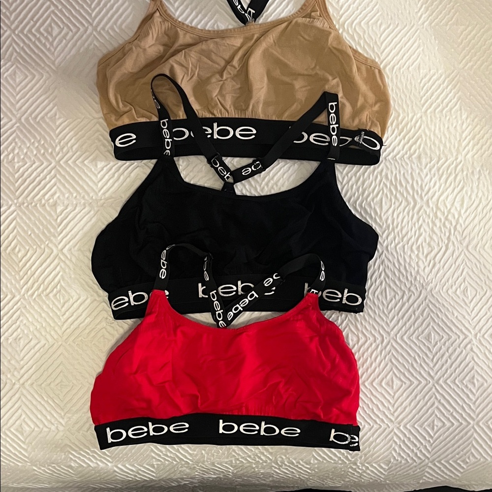 Bebe Women's Bra Trio - Vibrant Red, Classic Black, Neutral Tan